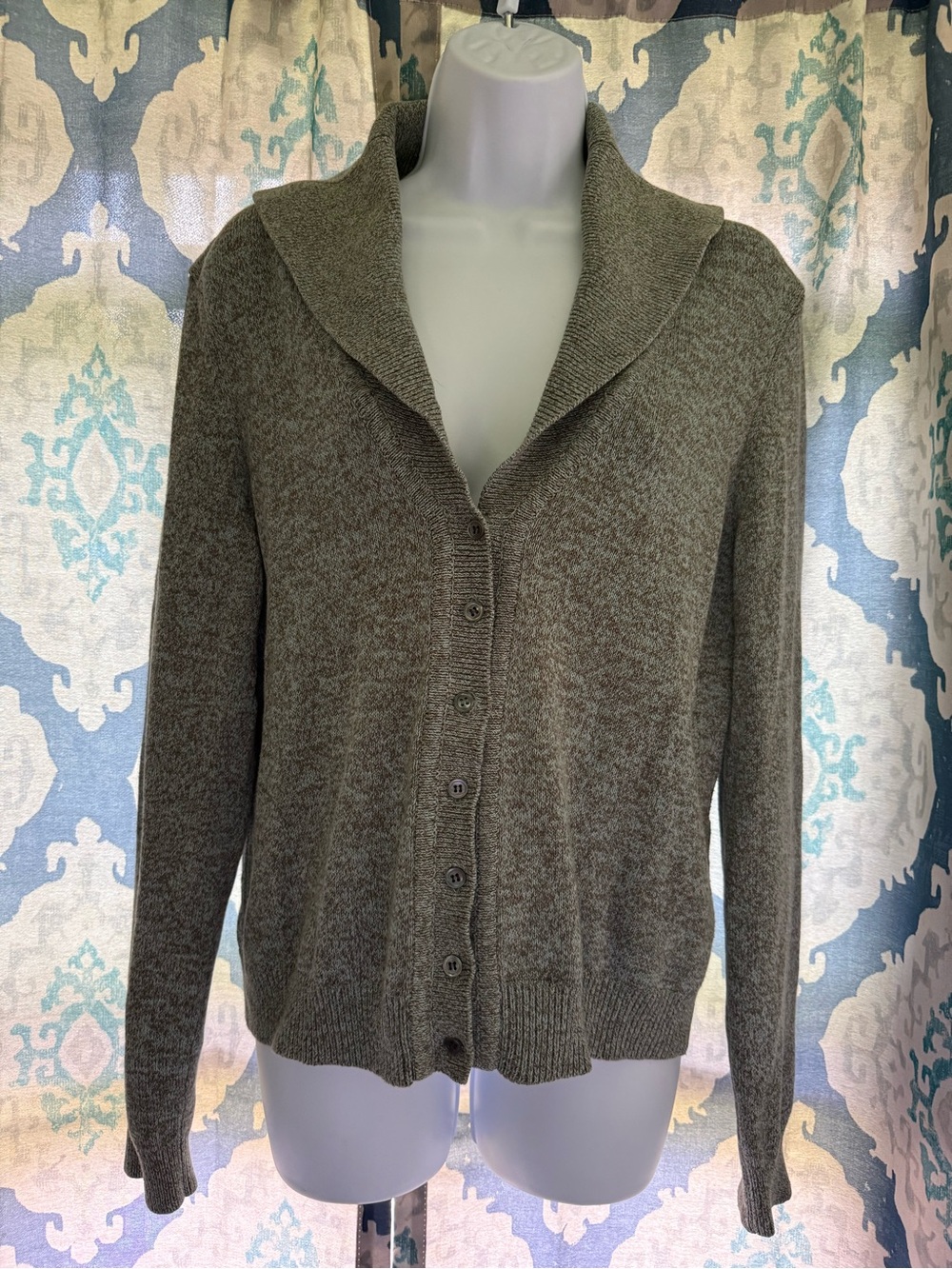 Doncaster Sport Green Heather Shawl Collar Cardigan Sweater L